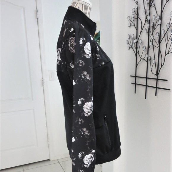 GUESS Black Grey White Rose Print Full Front Zip Track Jacket S Small - Picture 4 of 13